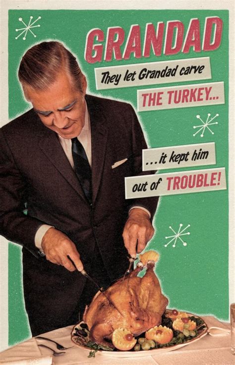 Grandad Carving Turkey Retro Humour Christmas Greeting Card Cards