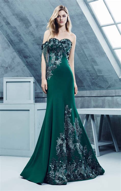 China Off Shoulder Green Evening Party Gowns Satin Beaded