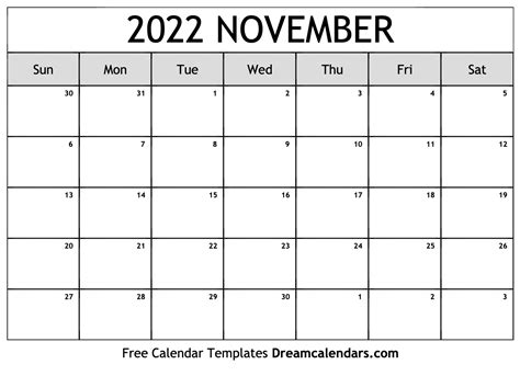 november printable calendar  printable calendar