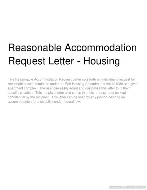 reasonable accommodation request letter housing