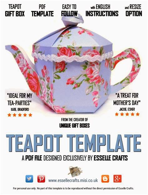 esselle crafts teapot template tea pots gift box template paper