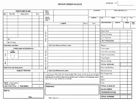 printable auto repair order forms printable forms