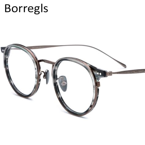 borregls titanium optical glasses frame men vintage round prescription