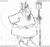 Pitchfork Devil Laughing Outlined Holding Illustration Royalty Clipart Djart Vector Background sketch template