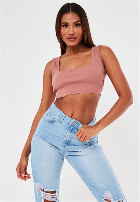 blush ribbed crop tank top missguided