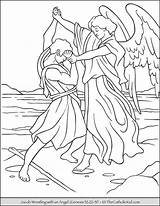 Jacob Wrestles Genesis Thecatholickid Angel Angels Testament Cnt Mls Babel sketch template