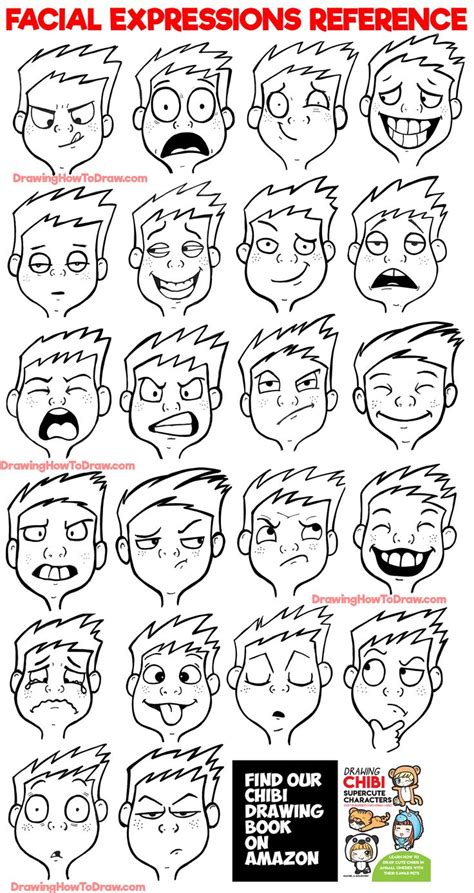 facial expressions  silly cartoon faces reference sheet