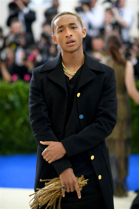 jaden smith with cut hair in hand at 2017 met gala