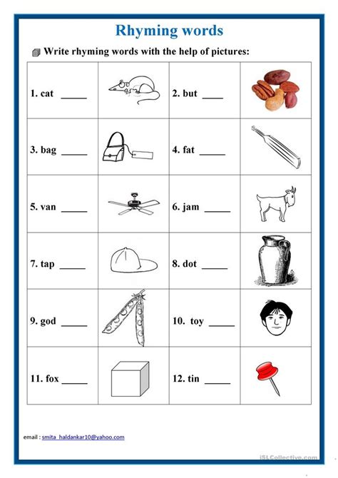 printable rhyming words practice worksheet  kindergarten