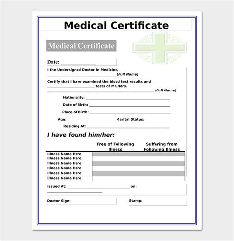 medical certificate template   samples formats