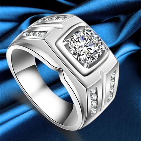 sterling silver male ring wedding rings  large cubic zircon men