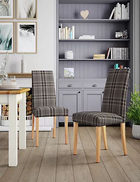 set   grey check dining chairs ms