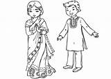 Coloring Indian Pages Children Clothing Traditional sketch template