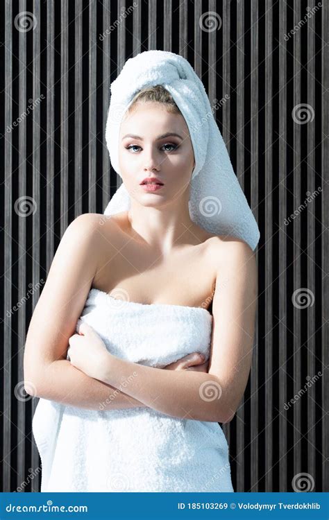 Young Woman In Towel On Head After Shower Cute Girl With Naked