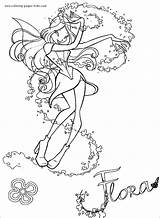 Pages Winx Club Coloring Cartoon Color Flora Printable Kids Print Printables Sheets Colouring Para sketch template