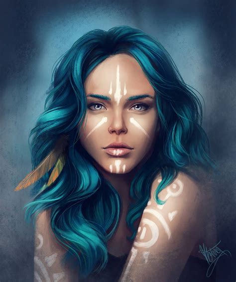 Blue Hair By Shatilovavictoria Fantasy Girl Digital Art Girl