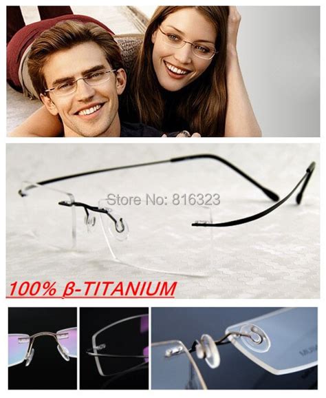 100 titanium eyeglass frames black rimless glasses clear lens