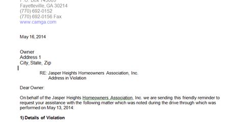 jasper heights hoa violation letters