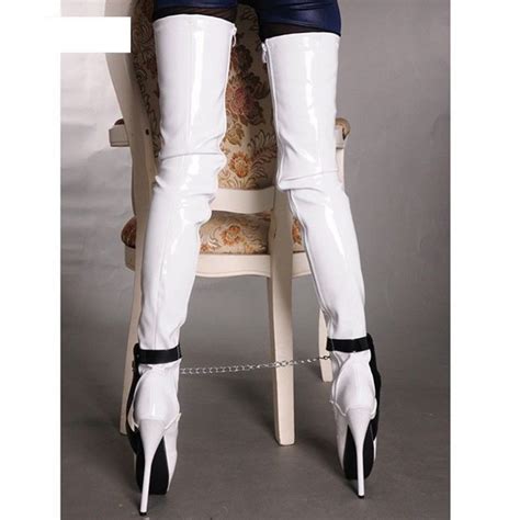 white locking thigh high ballet boots dotty after midnight