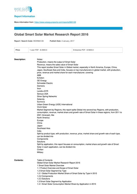 global smart solar market research report 2016 by deborah
