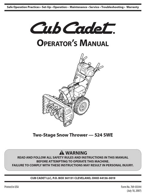 cub cadet  swe operators manual   manualslib
