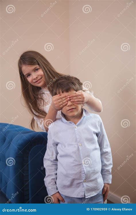 Brother And Sister Have Fun Alone At Home Stock Image Image Of