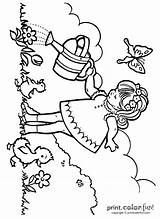 Watering Girl Plants Little Color Coloring Flower Printcolorfun sketch template