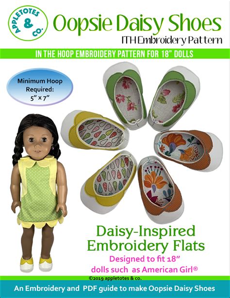 oopsie daisy shoes ith embroidery patterns for 18 dolls appletotes and co