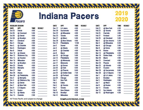 Printable 2019 2020 Indiana Pacers Schedule