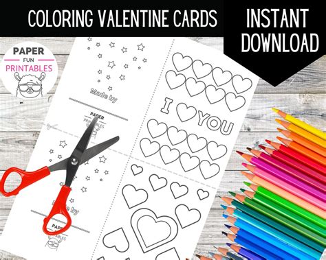 printable kids valentine coloring cards color   etsy