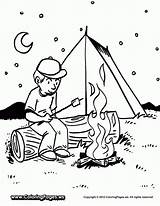 Camping Coloring Pages Camp Campfire Printable Fire Preschool Evening Sheet Kids Book Tent Roasting Boy Place Marshmallows Sheets Colouring Clipart sketch template
