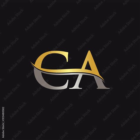 initial gold  silver letter ca logo design  black background ca