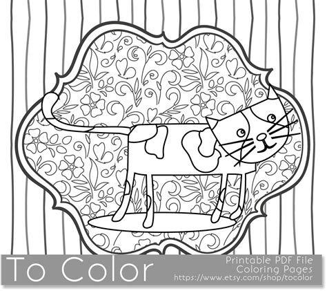 printable whimsical cat  coloring page  adults  tocolor