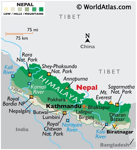 nepal map geography  nepal map  nepal worldatlascom
