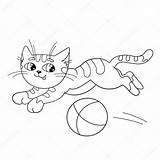 Outline Coloring Cat Ball Playing Fluffy Stock Illustration Vector Colouring Depositphotos Color sketch template