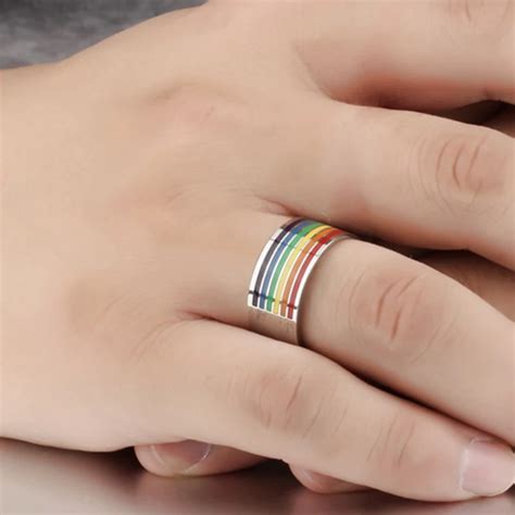 rainbow lgbt rings jewelry bands for couple lovers women men silver