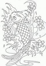 Coloring Pages Koi Fish Color Print Adults Coy Heavy Metal Ink Japanese Printable Carp Dragon Line Animal Leaping Adult Drawings sketch template