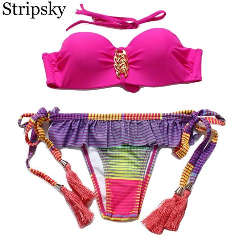 Stripsky Women Bikini Set Sexy Brazilian Bikinis Bandeau Swimsuit Push