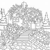 Cottages Colouring Printable Ausmalbilder Erwachsene sketch template