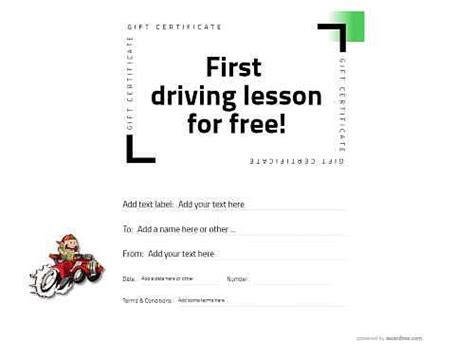 driving lesson gift certificate templates