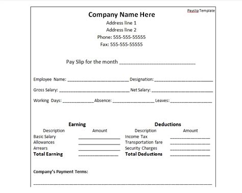 payslip template format word  excel excel tmp