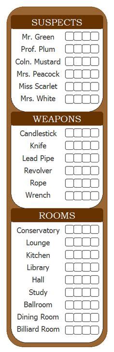 printable clue game cards google search cluedo board pinterest