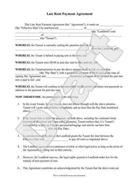 late rent payment agreement form with sample