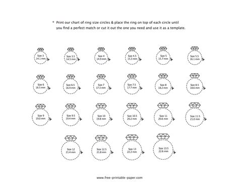 ring size chart actual size  printable papercom