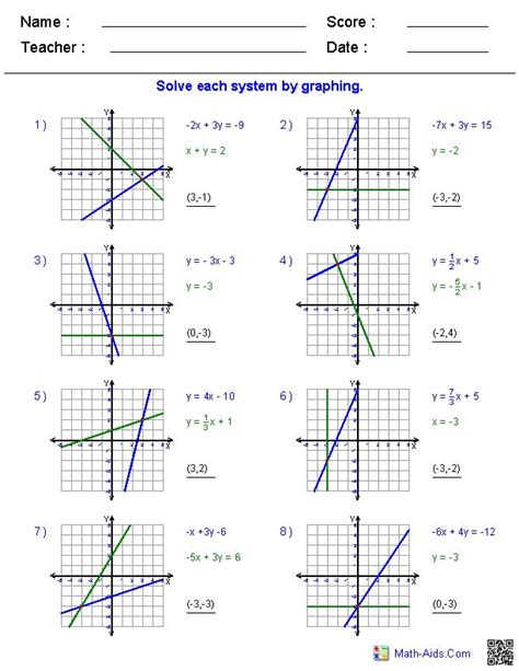 systems  equations worksheet graphing linear equations