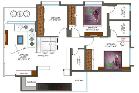 cad drawing bhk house plan  furniture layout design autocad file cadbull