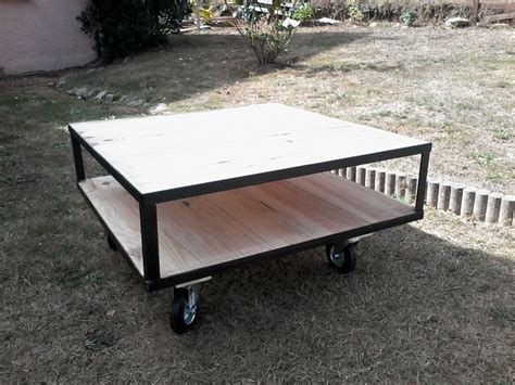 table de salon style industriel sur roulettes meubles  rangements par ikebea table de