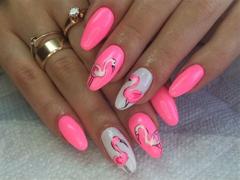 pin  miranda  manikyur flamingo nails summer nails neon nails
