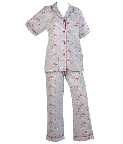 ladies vintage floral pyjamas 100 combed cotton womens button up top pjs set ebay