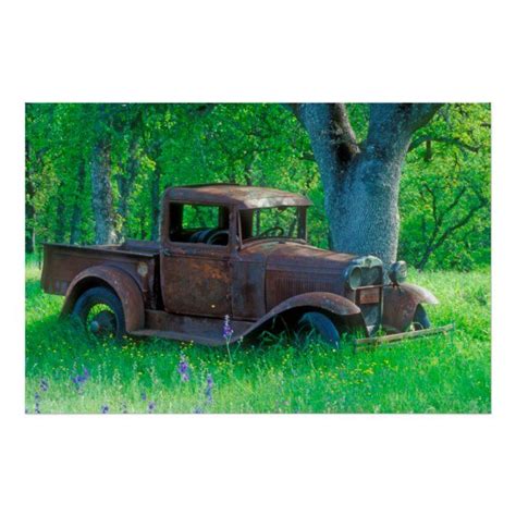 Antique Rusted Truck In A Meadow Poster Rat